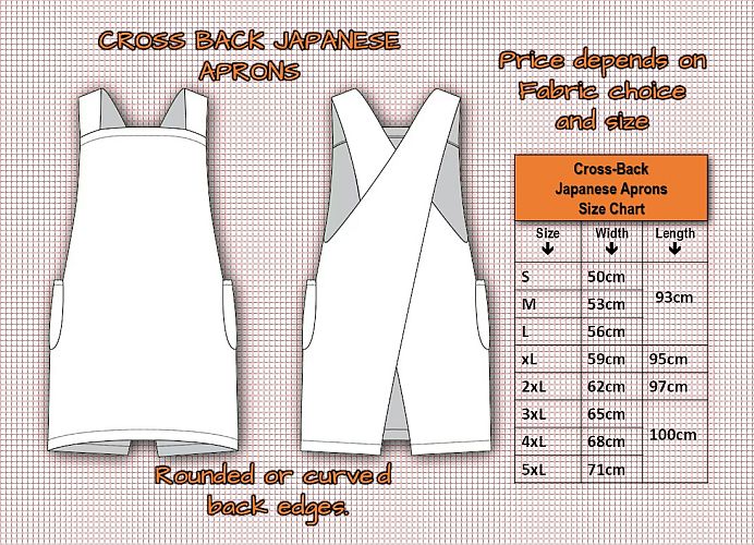 Cross Back, Japanese, Aprons size chart.