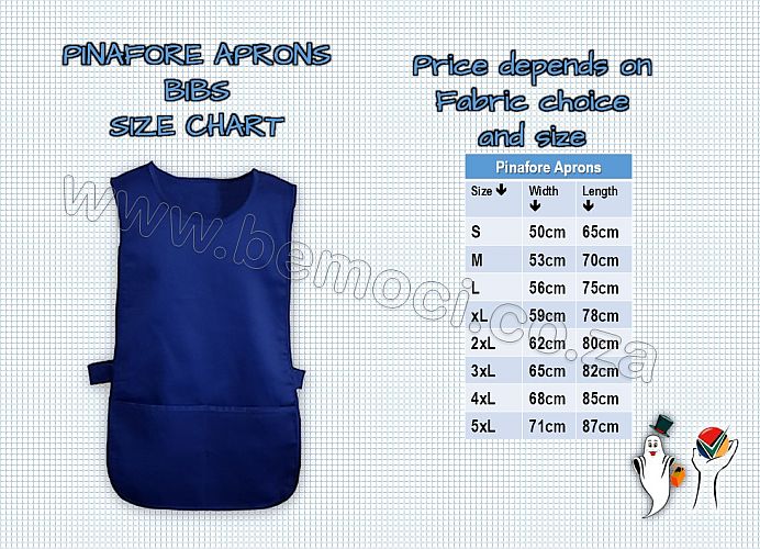 Pinafore Bib Apron, Size chart