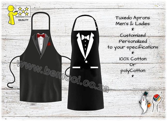 Mens and Ladies', Tuxedo Aprons.