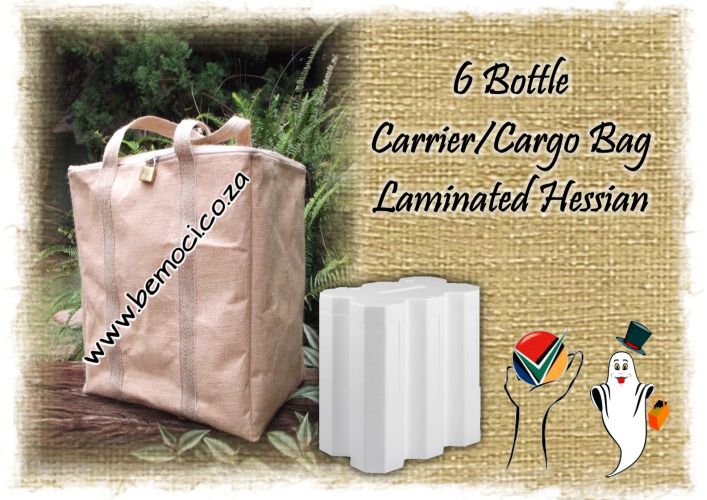 6-Bottle Wine Transport Bag, Laminated Hessian Jute Burlap and Cotton Canvas Carry Case, Lockable Zip with Polystyrene Shipping Inner, Picnic and Travel Wine Bag