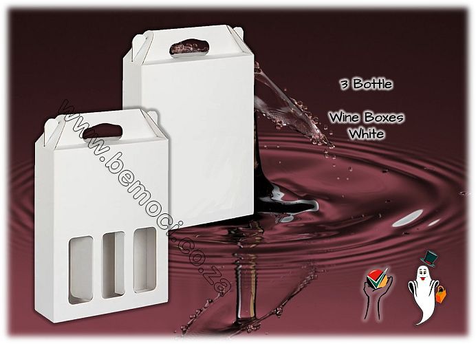 Triple 3-Bottle Wine Box, White Kraft Cardboard, with and without window, customized and personalized