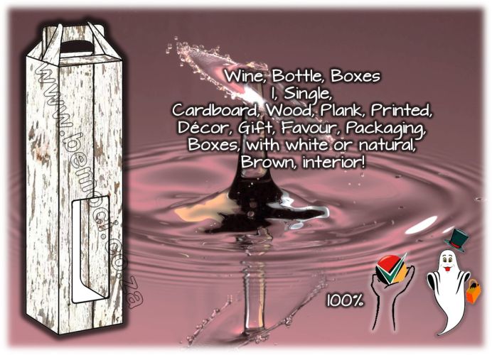 Rustic Light Wood Print Cardboard Wine Boxes, Single Bottle Gift and Presentation Packaging, Vintage Wood Grain Effect