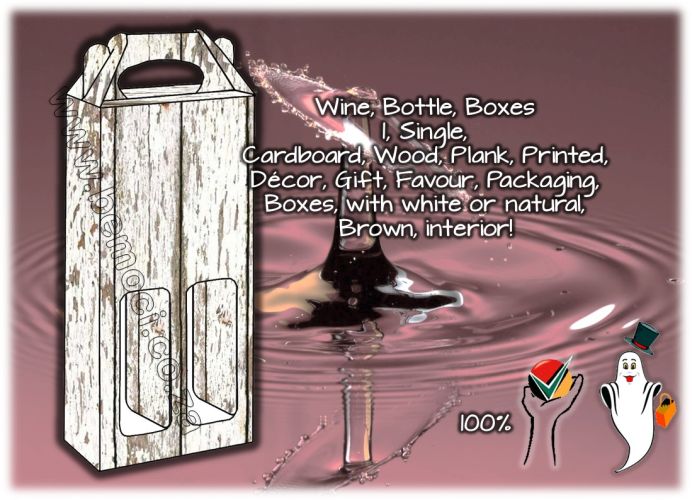 Rustic Light Wood Print Cardboard Wine Boxes, Double Twin 2-Bottle Gift and Presentation Packaging, Vintage Wood Grain Effect