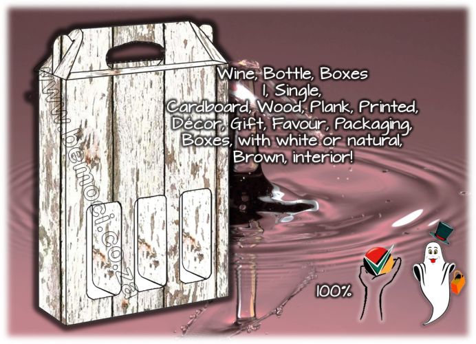 Rustic Light Wood Print Cardboard Wine Boxes, Triple 3-Bottle Gift and Presentation Packaging, Vintage Wood Grain Effect