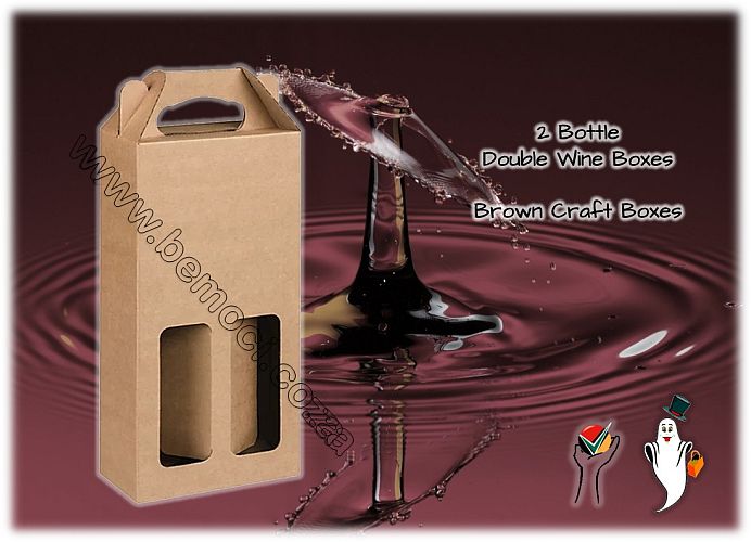 Double Twin 2 Wine Bottle Box, Brown Kraft Cardboard, with windows, customized & personalized