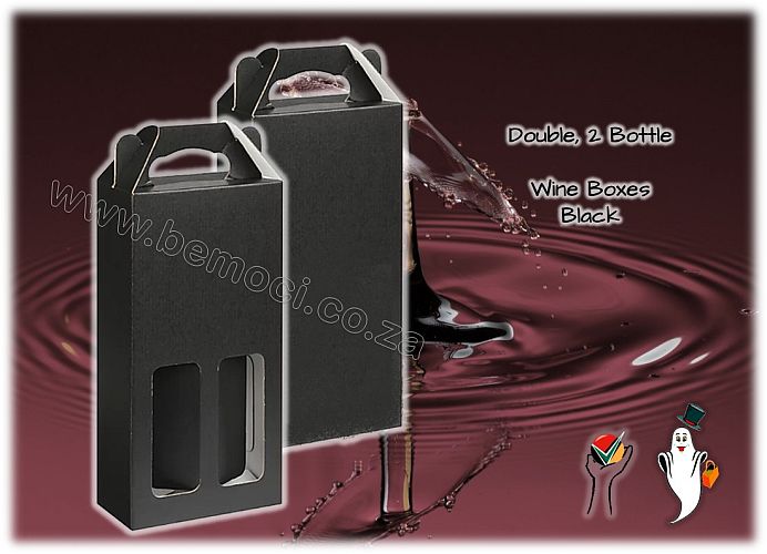 Black Cardboard Wine Boxes, Twin Double 2-Bottle Gift Box with and without windows, Customized and Personalized Packaging