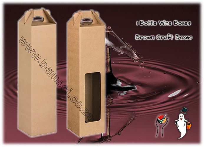 Wine Boxes, Single 1 Bottle Brown Kraft Natural cardboard Wine carry Gift Presentation Packaging boxes, with or without windows