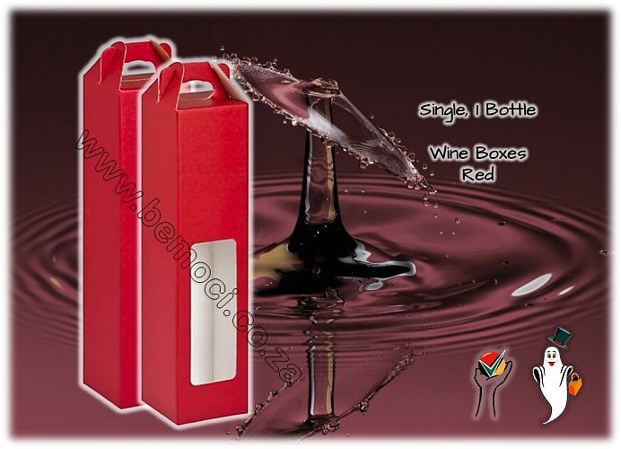 Single 1 Wine Bottle Boxes, Red Cardboard, with & without windows, customized & personalized