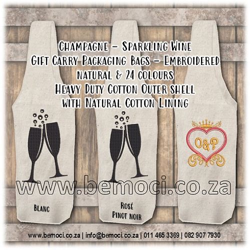 Wine Bags, Natural Lined Printed Cotton Calico / Canvas Bottle Bags