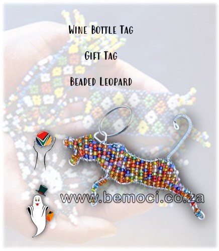 Beaded Wine Bottle Gift Tags, African Big 5 Leopard