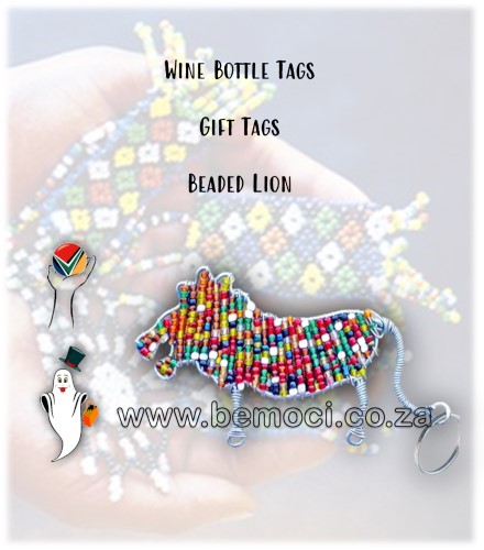 Beaded Wine Bottle Gift Tags, African Big 5 Lion