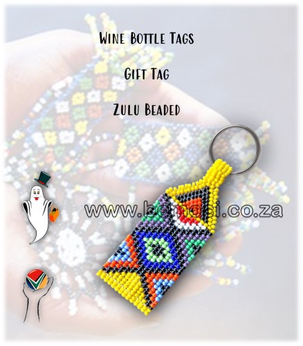 Wine Bottle Tags, Beaded Zulu Pattern Tags