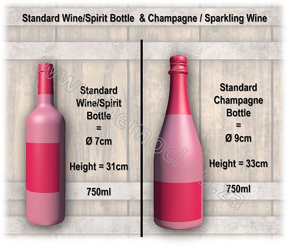 Wine, Champagne, Spirit, Sparkling Wine Bottle sizes / dimensions