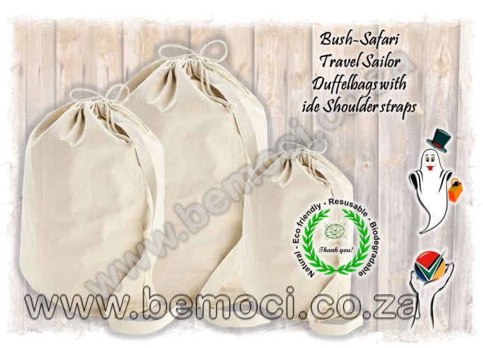 Cotton Canvas Drawstring Duffel Bags with wide shoulder straps