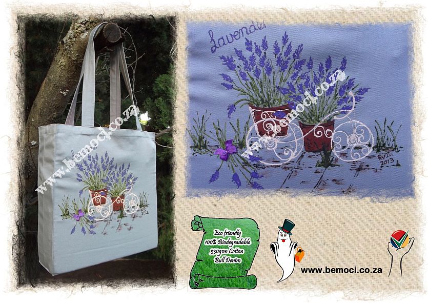 Cotton Canvas Tote Bag, Hand-Painted Lavender