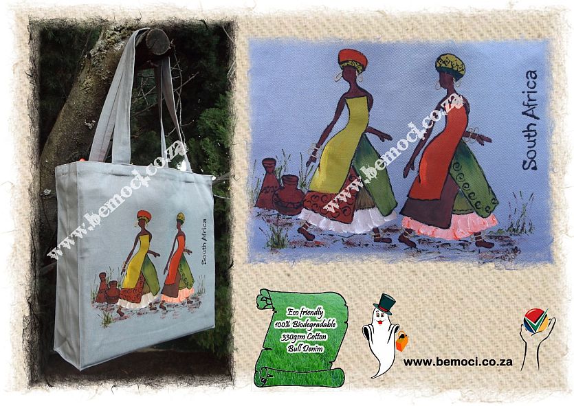 Cotton Canvas Tote Bag Hand-Painted, Rural Ladies
