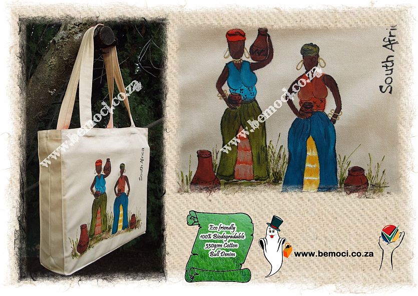 Tote Bag Cotton Canvas Hand-Painted, Rural Ladies 2