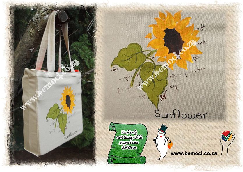 Tote Bag Cotton Canvas Hand-Painted Sunflowers