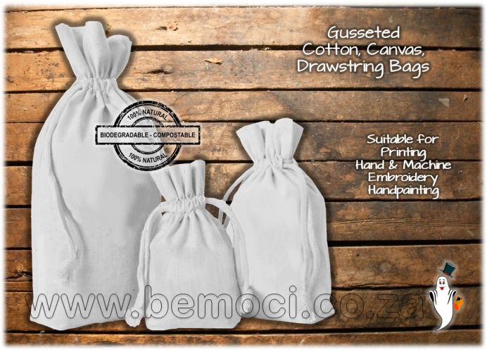 100% Cotton Calico/Canvas Drawstring Bags Gusseted Square Bottom