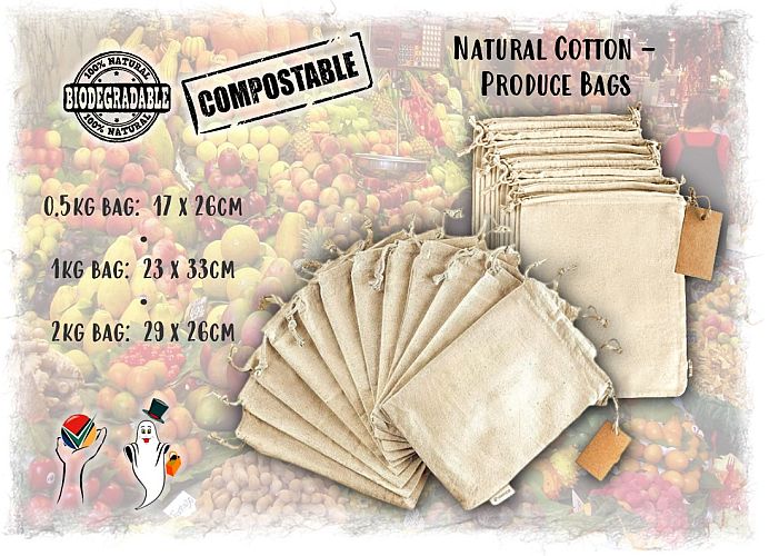 Produce Bags Natural Cotton Calico Drawstring Produce Bags
