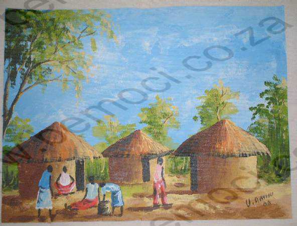 Cotton Canvas Tote Bag, Hand-Painted Rural Village