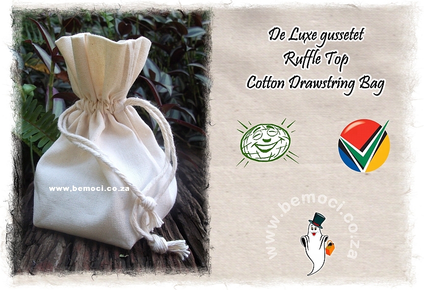 Cotton Drawstring Gift Bags 100% Cotton DeLuxe Ruffle Top