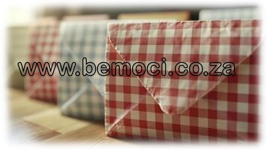 Natural Calico/Canvas and Blue Checkered Envelopes with flap & Button and Loop Closure
