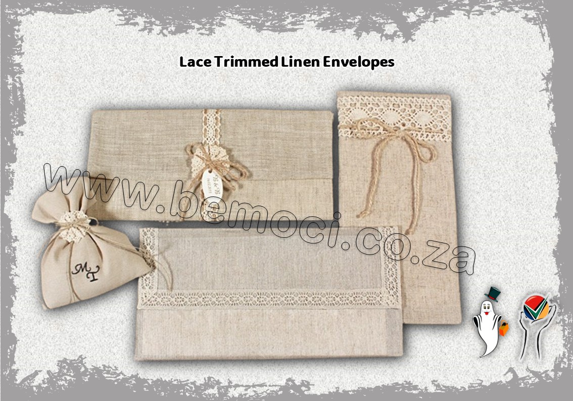 Fabric Envelopes Lace Trimmed Cotton/Linen/Hemp Envelopes with flap/ribbon closure