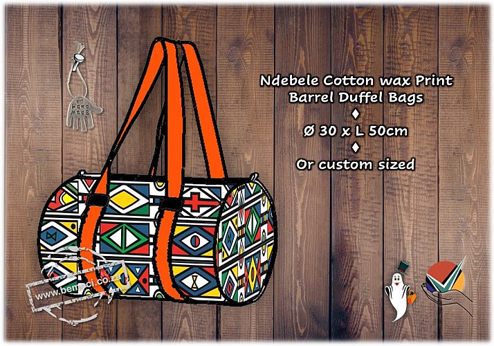Ethnic Ndebele Print Barrel Duffel Bag