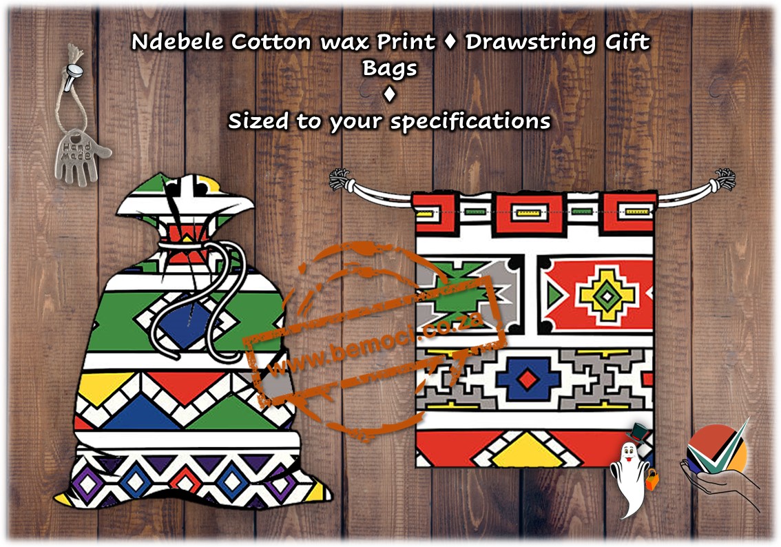 Ethnic Ndebele Print Drawstring Bags