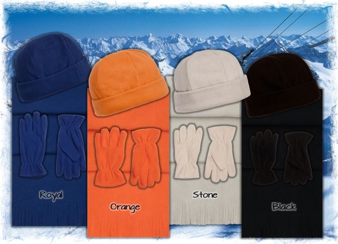 Beanies Gloves Scarves Polar Fleece, Royal Blue, Orange, Stone, Black