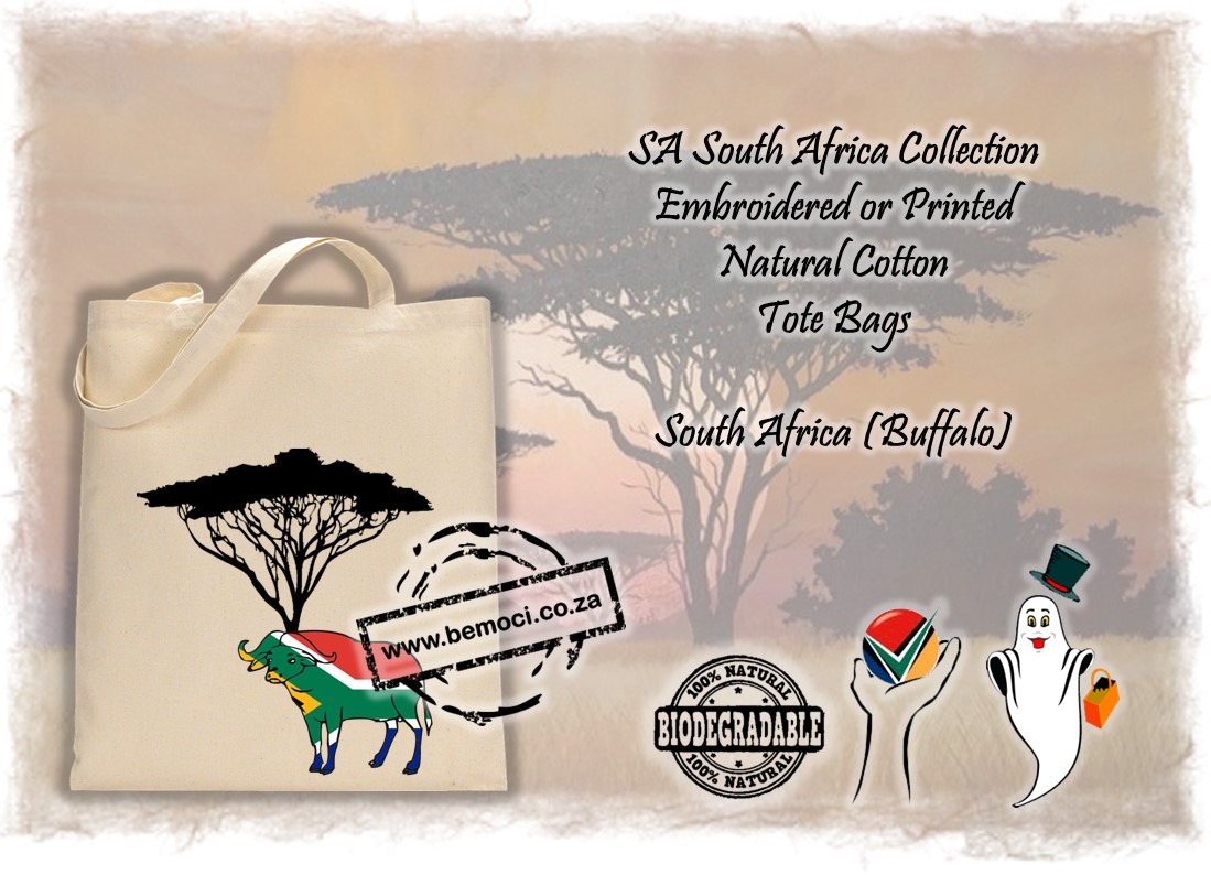 South Africa Flag Cotton Calico/Canvas Tote Bag, Big 5 Buffalo