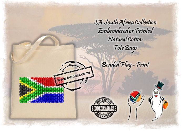 South Africa Flag Cotton Tote Bag, Beaded Flag