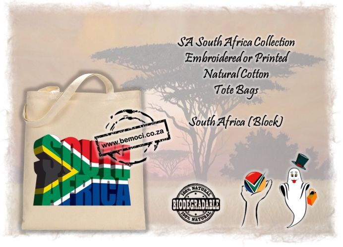 Cotton Calico / Canvas Tote Bag, South Africa Flag Block Letter print