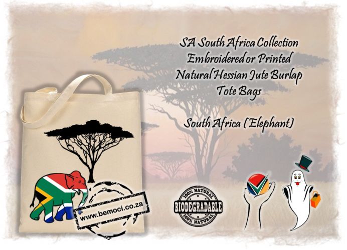 South Africa Flag Cotton Calico/Canvas Tote Bag, Big 5 Elephant