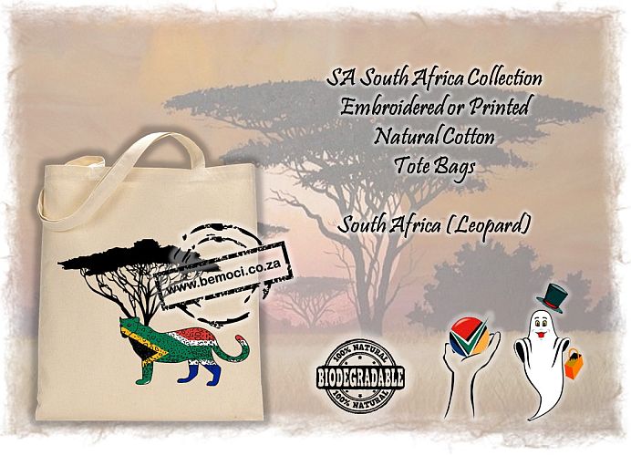 South Africa Flag Cotton Calico/Canvas Tote Bag, Big 5. Leopard