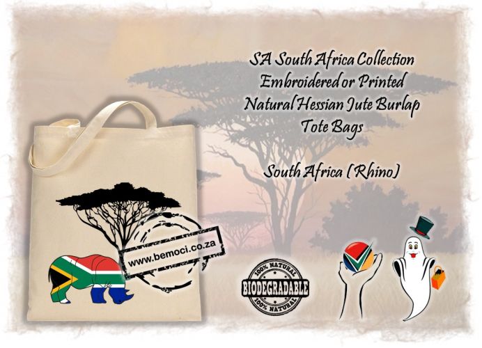 South Africa Flag Tote Bags. South Africa Souvenir Bags. Big5 Rhino.