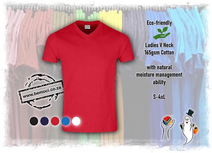 Ladies V-Neck T-Shirts, 165gsm Cotton