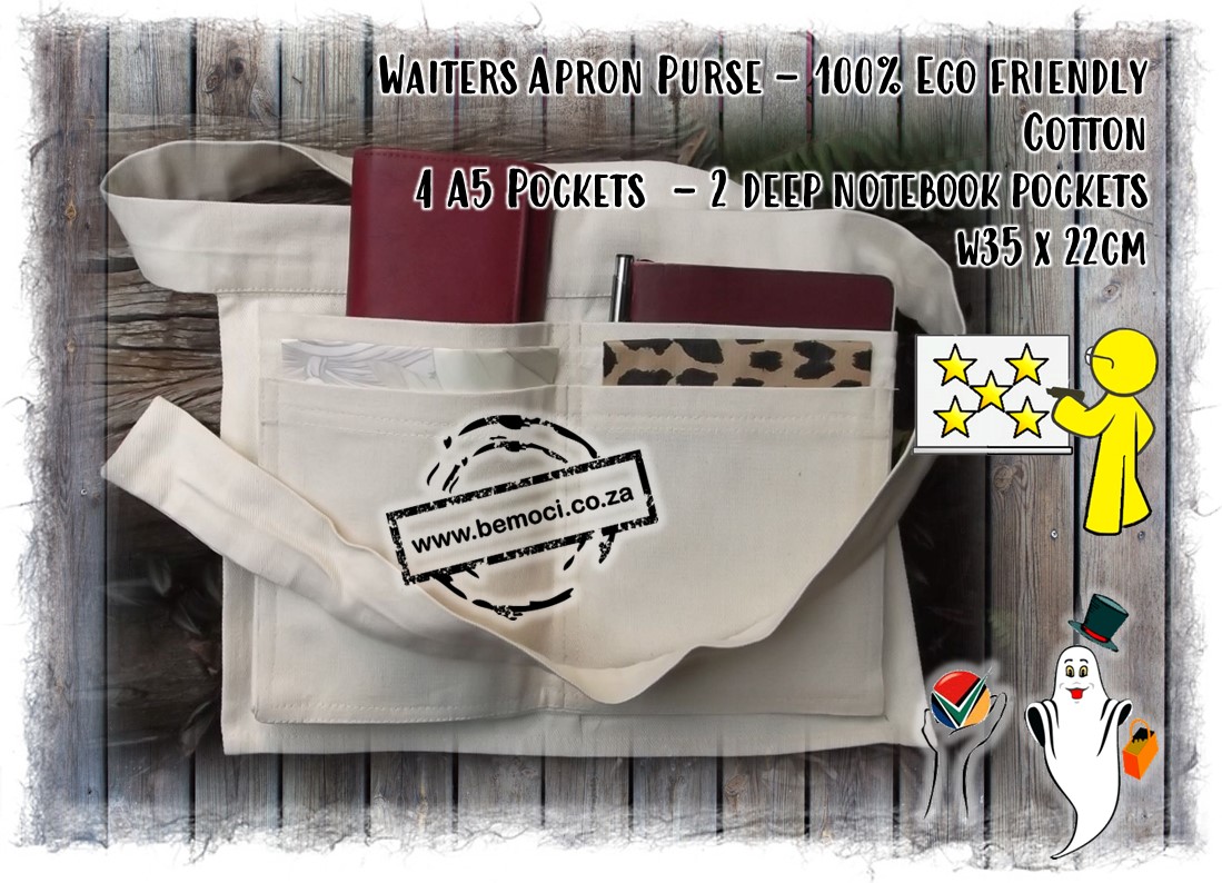 Cotton Canvas Waist Apron Bags Purses Waiters Bartenders Cashiers Restaurant Cafes, Customized & Personalized.